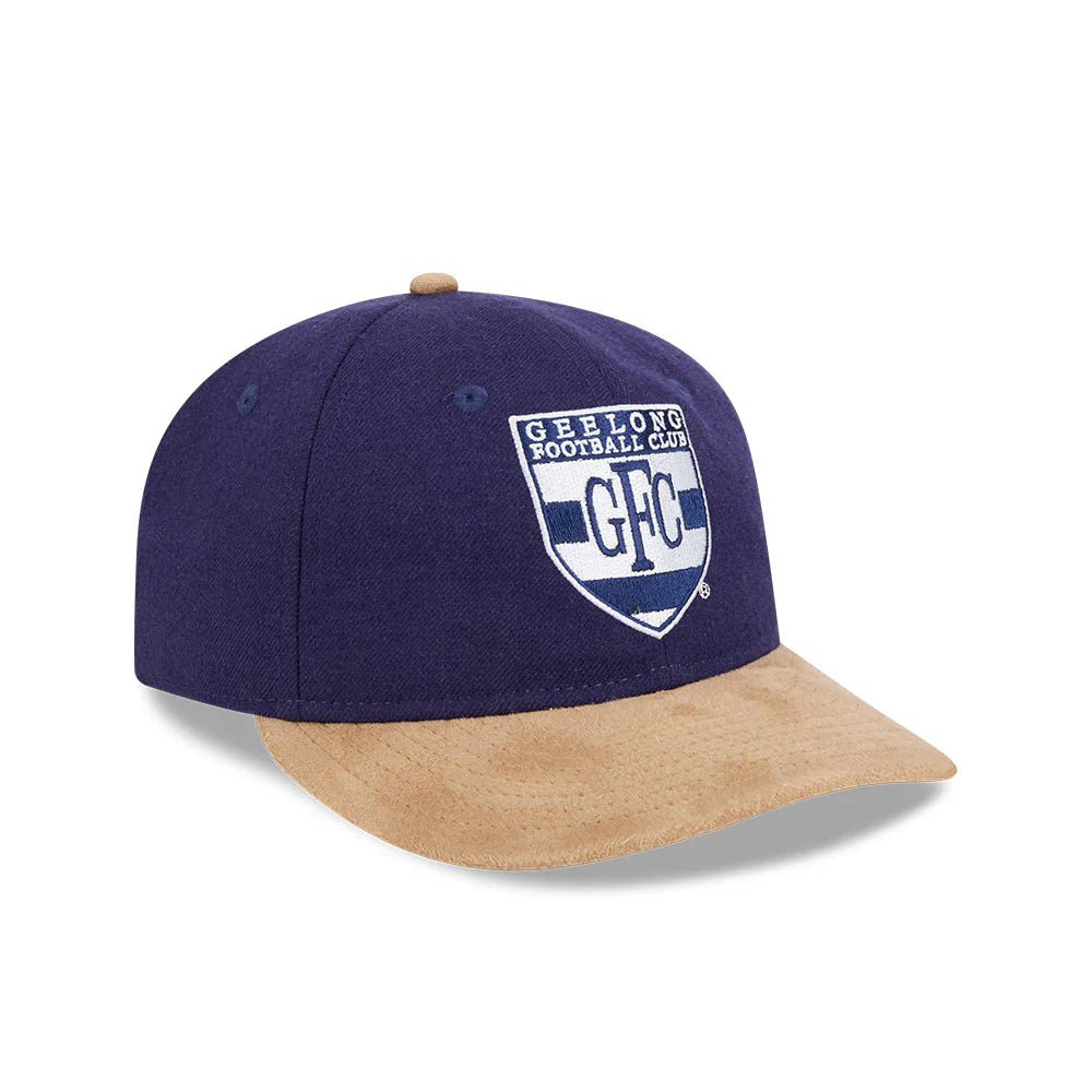 Geelong Cats Hat - AFL 2025 Retro Contrast Suede 9Fifity Strapback Cap - New Era